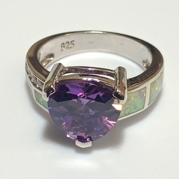 Art Deco Silver Gemstone Wedding Rings For Women , Sz 6 - Picture 6 of 11